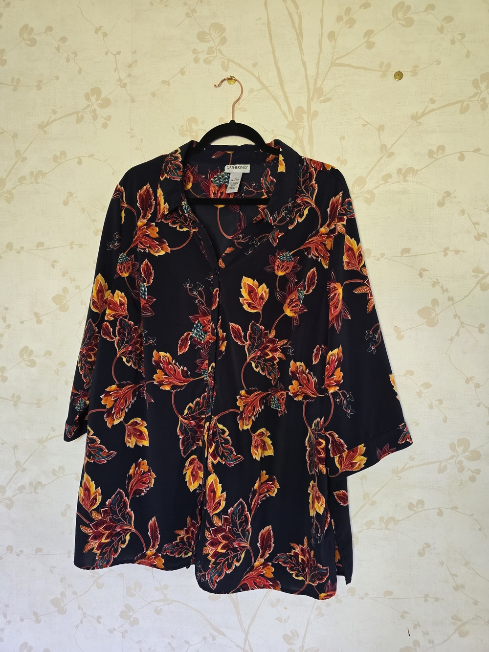 Catherine's Black Floral Button-Front Women’s Top 1x 18/20W